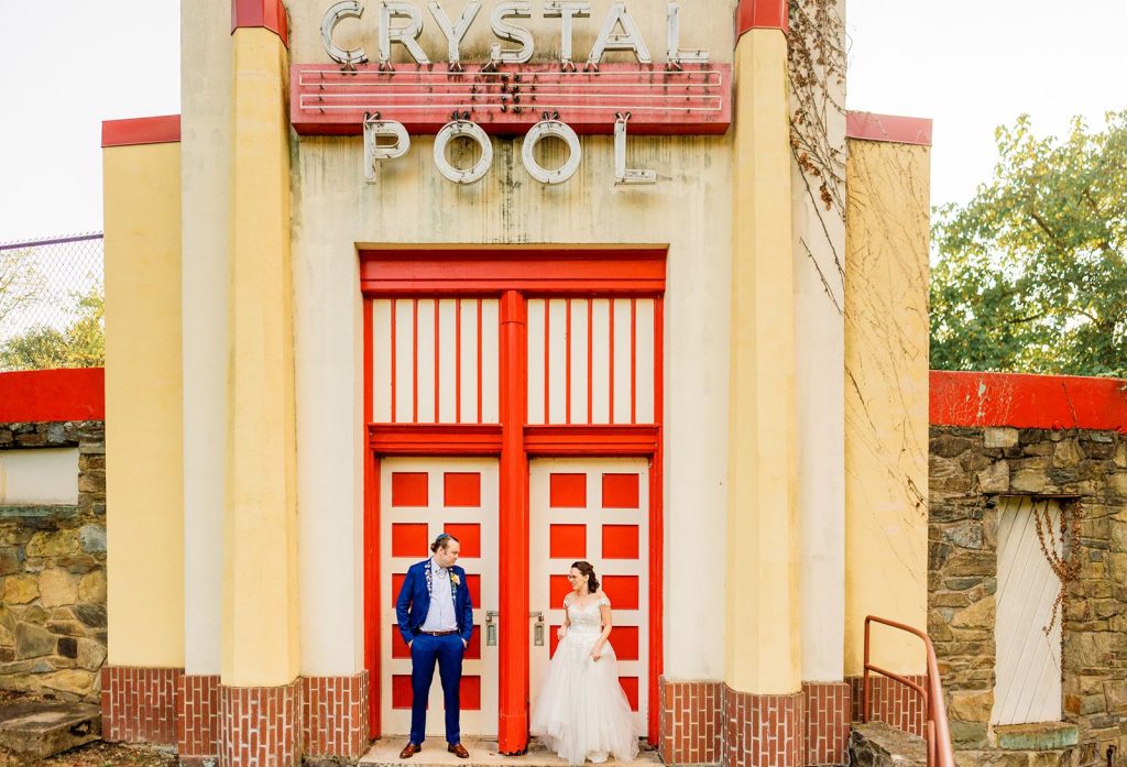 Glen Echo Wedding Red Crystal Pool Couple Portrait