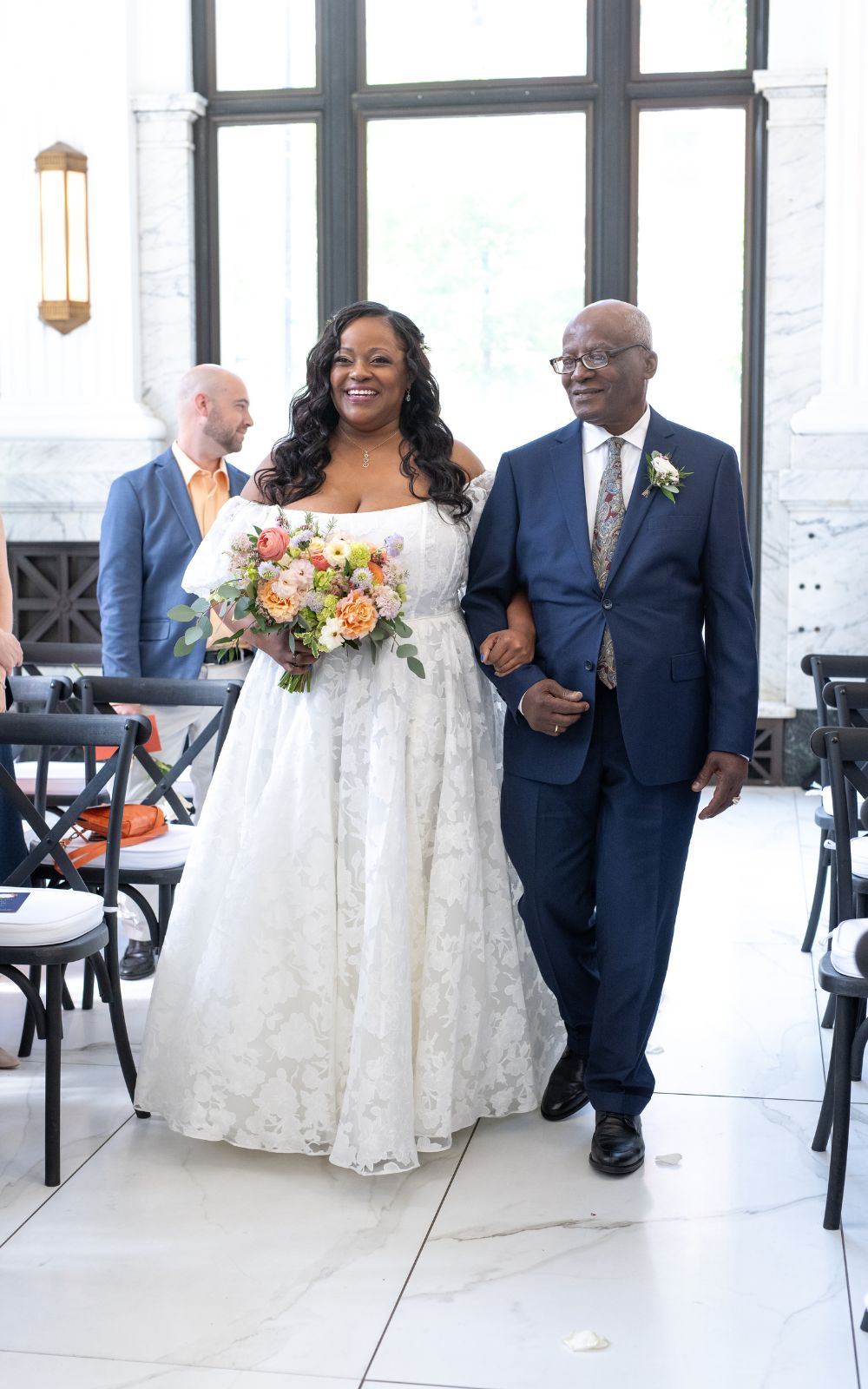 Bride walks down the aisle with her father at Citizens Ballroom in Frederik Maryland